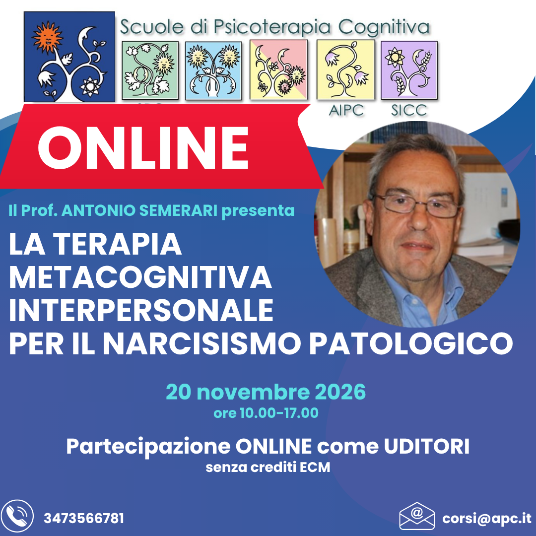 ONLINE x uditori - La Terapia Metacognitiva Interpersonale per il narcisismo patologico