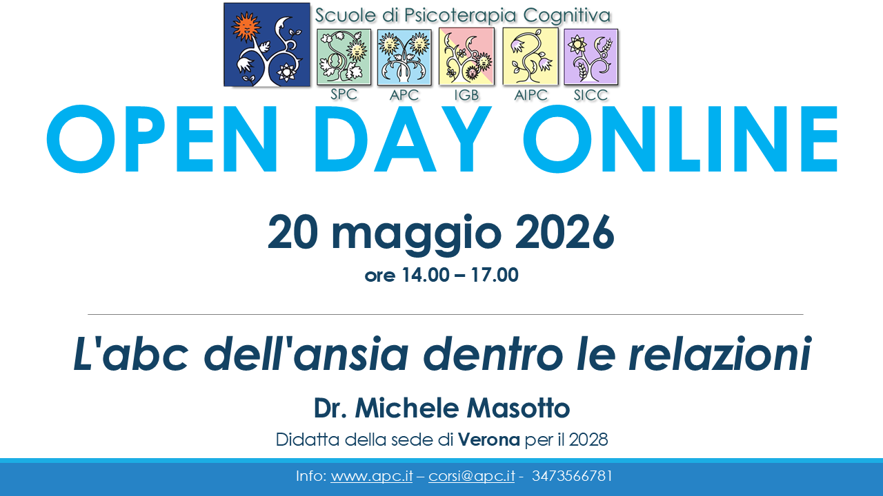 OPEN DAY ONLINE - Scuole di Psicoterapia Cognitiva - "L'abc dell'ansia dentro le relazioni"