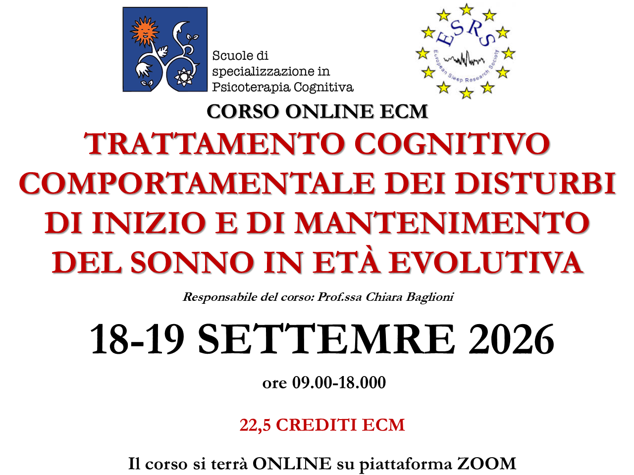 TRATTAMENTO COGNITIVO COMPORTAMENTALE DEI DISTURBI DI INIZIO E DI MANTENIMENTO DEL SONNO IN ETÀ EVOLUTIVA 2026